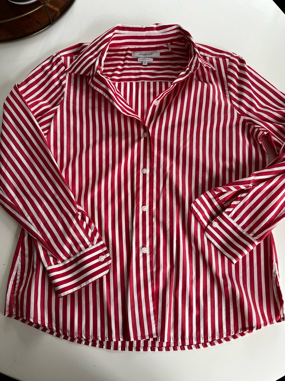 Foxcroft Red and White Striped Men’s Button-Down Shirt